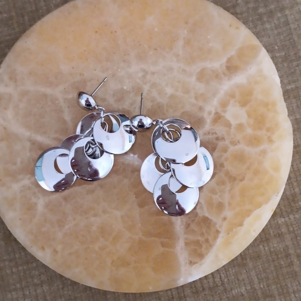 Silver Tone Multi Circle Hanging Post Earrings - Picture 2 of 6